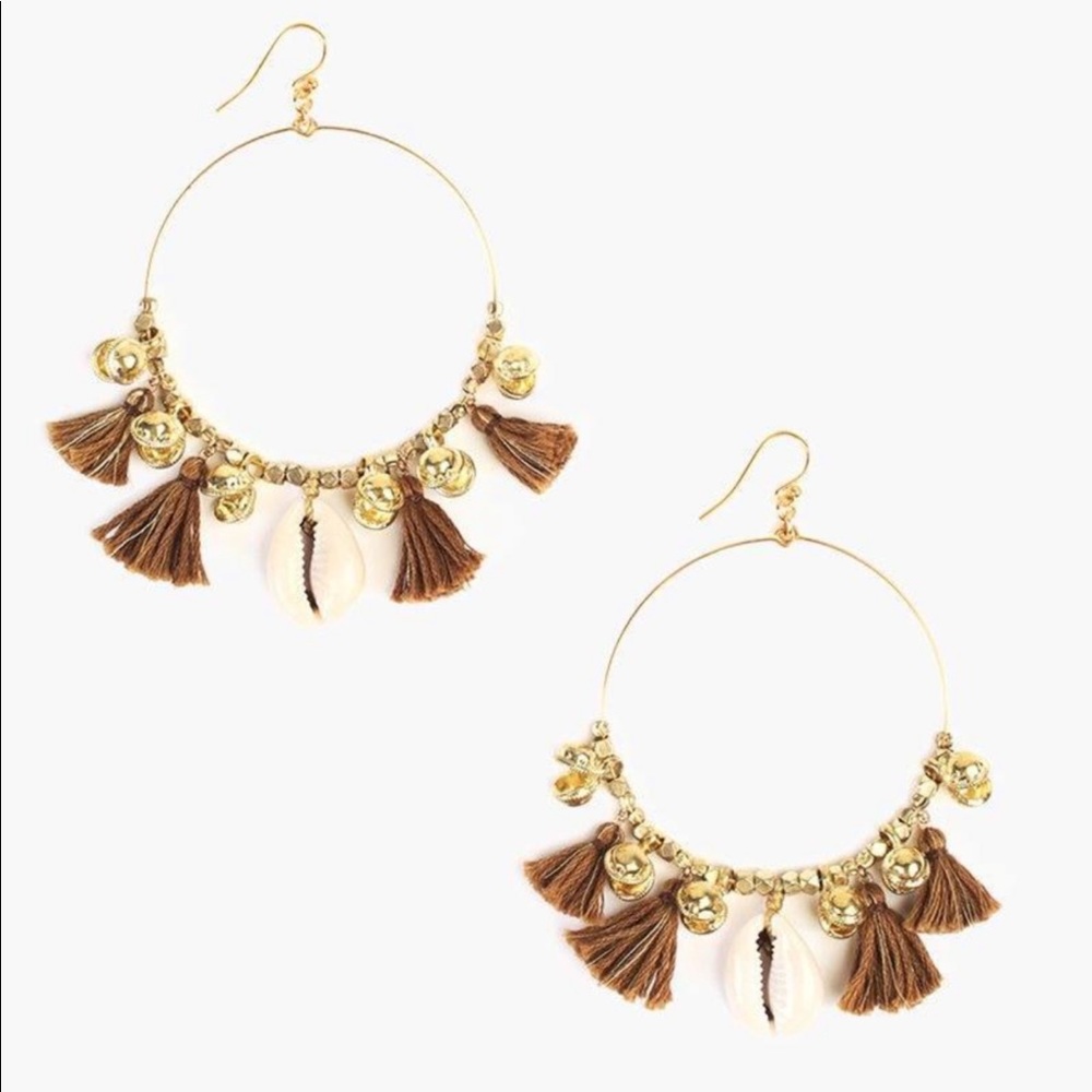 Chan Luu Deep Sage Cowry Shell Hoop Earrings
